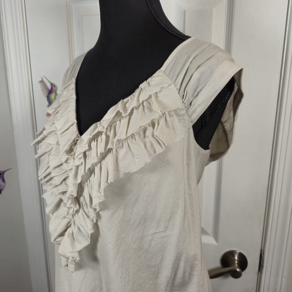 Banana Republic Cotton Ruffle V-Neck Sleeveless Top Beige Cream Size M - Picture 4 of 7